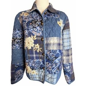 Keren Hart Patchwork Quilted Jacket Blue Boho Cottagecore M